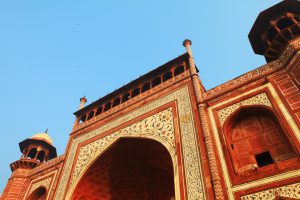 Red sandstone and white marble