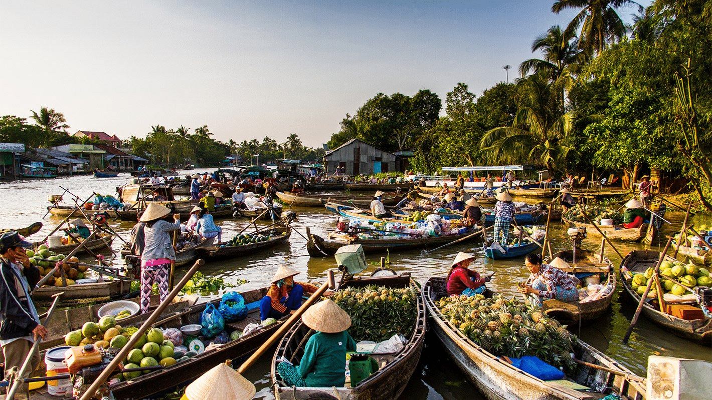 Chợ nổi, một trong những nét văn hóa đặc trưng của người dân miền sông nước (Ảnh: City Pass)