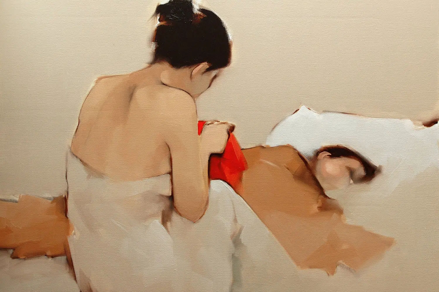 Sau này, vẻ đẹp cần mẫn của người phụ nữ được ông khắc họa rõ nét dưới nét cọ sơn dầu