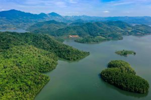 Green mountains and crystal waters
