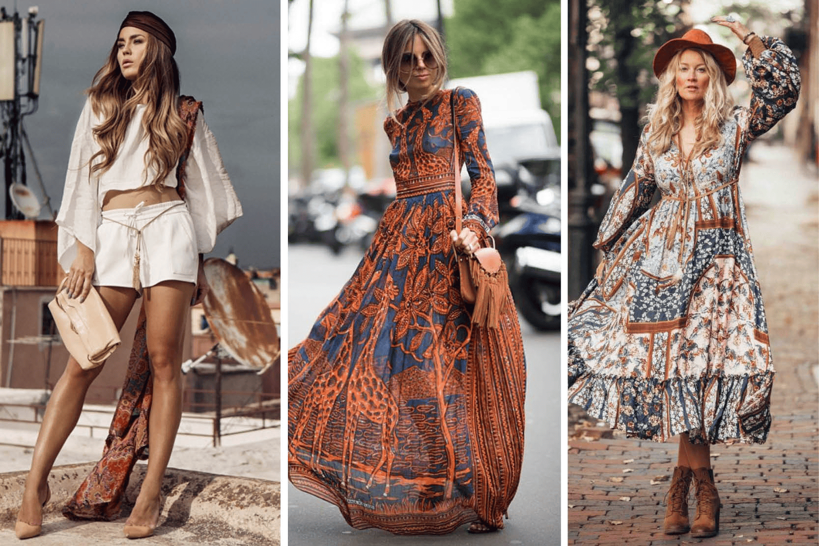 Phong cách thời trang nữ Boho đặc trưng bởi những thiết kế rộng rãi, bay bổng, họa tiết bất đối xứng
